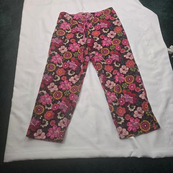 Vera Bradly Floral Corduroy Lightweight Lounge Pants Brown Pink Straight Leg M - Picture 11 of 11
